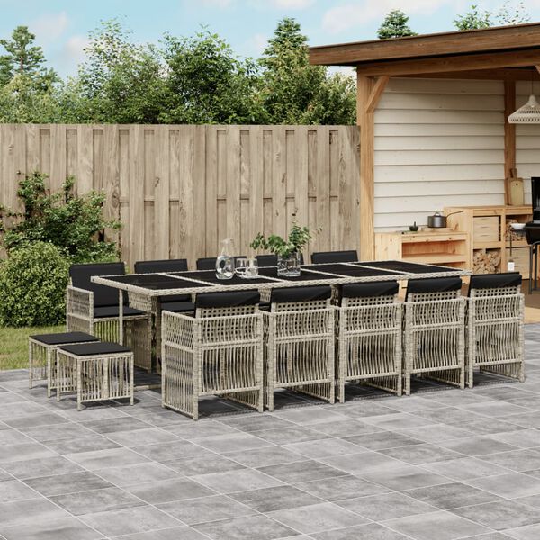 vidaXL Set da Pranzo da Giardino 15 pz con Cuscini Grigio Polyrattan