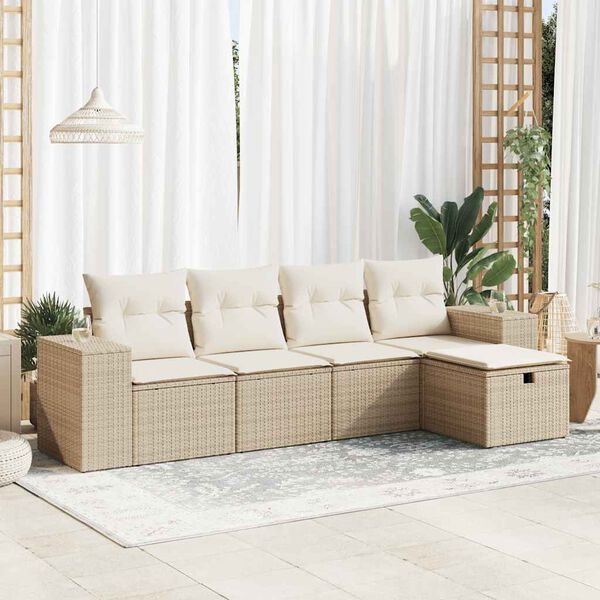 vidaXL Set Divano da Giardino 5 pz con Cuscini Beige in Polyrattan