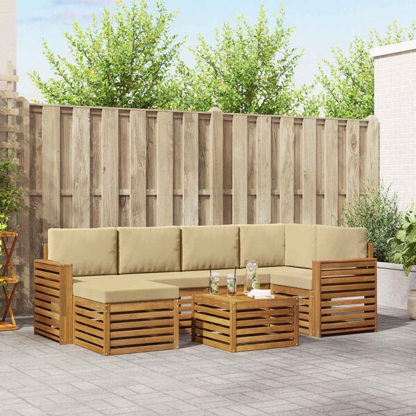 vidaXL Set divani 7 pcs Naturale e Beige Legno di Acacia Massello