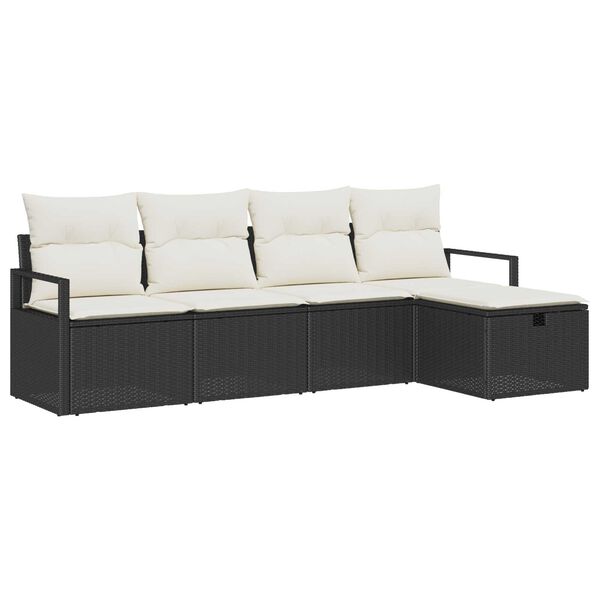vidaXL Set di divani con cuscino 5 pcs Nero e Crema polyrattan