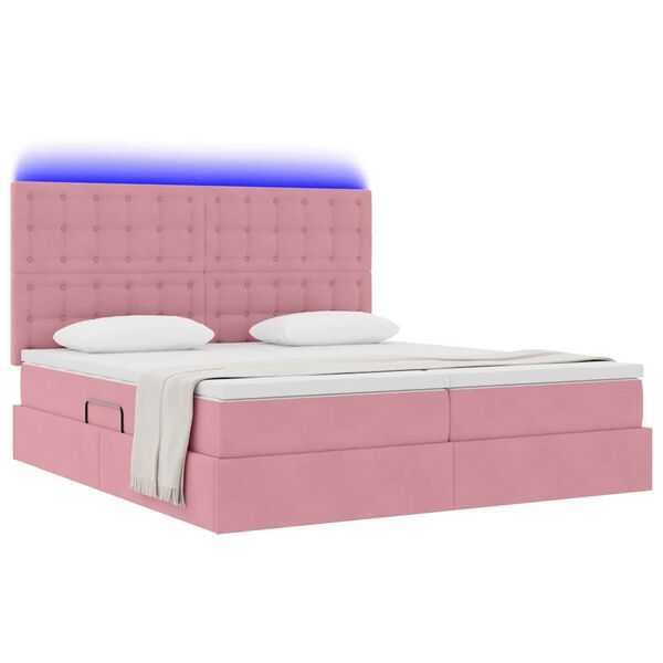 vidaXL Letto con luci a strisce a LED Rosa 180 x 200 cm Velluto