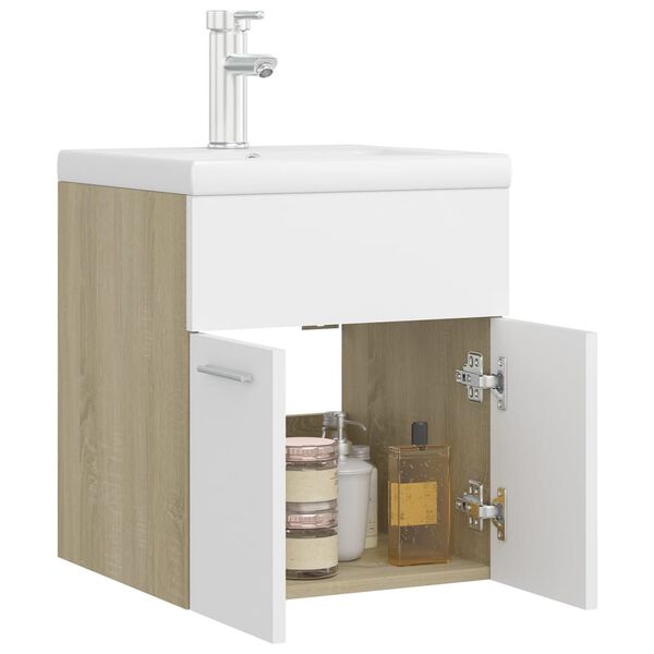 vidaXL Mobile Lavabo Integrato Bianco Rovere Sonoma Legno Multistrato