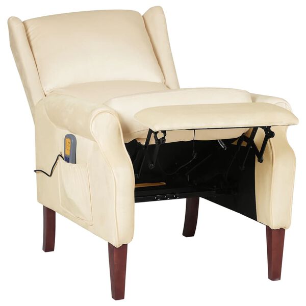 vidaXL Poltrona Massaggiante Reclinabile Crema in Velluto