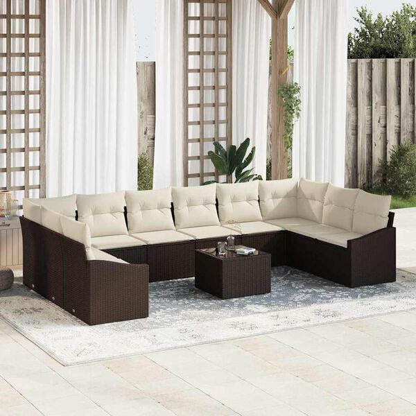 vidaXL Set Divano da Giardino 11 pcs Marrone e Crema polyrattan
