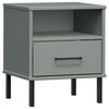 vidaXL Comodino con Gambe in Metallo Grigio Legno Massello Pino OSLO