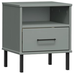 vidaXL Comodino con Gambe in Metallo Grigio Legno Massello Pino OSLO