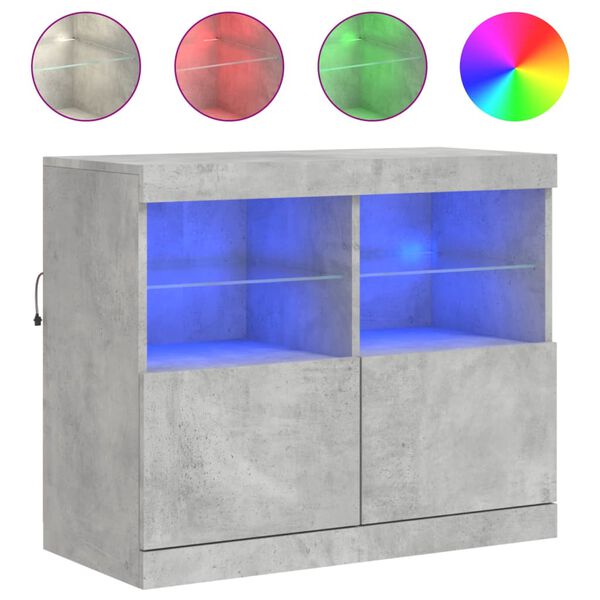 vidaXL Credenza con Luci LED Grigio Cemento 81x37x67 cm