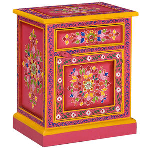 vidaXL Comodino in Legno Massello di Mango Rosa Dipinto a Mano
