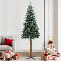 vidaXL Albero di Natale Sottile con Legno Vero e Neve Verde 210 cm