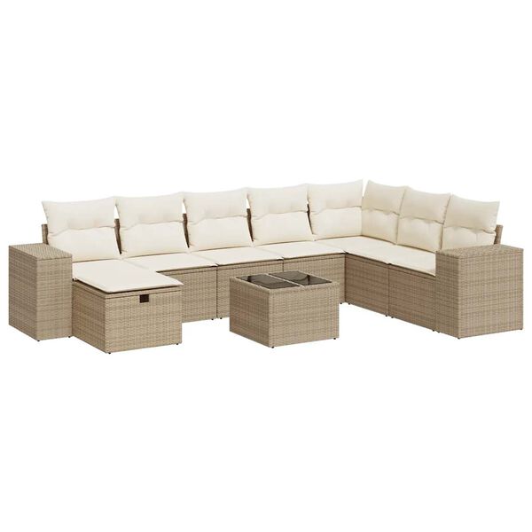 vidaXL Set Divano da Giardino 8 pz con Cuscini Beige in Polyrattan