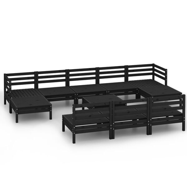 vidaXL Set Salotto da Giardino 11 pz Nero in Legno Massello di Pino