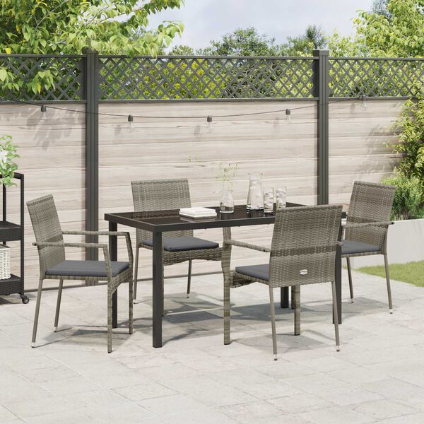 vidaXL Set da Pranzo per Giardino con cuscino 5 pcs Grigio polyrattan
