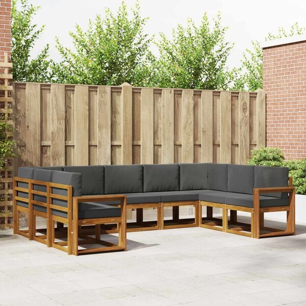 vidaXL Set di divani da esterno con cuscino 9 pcs Naturale e Antracite