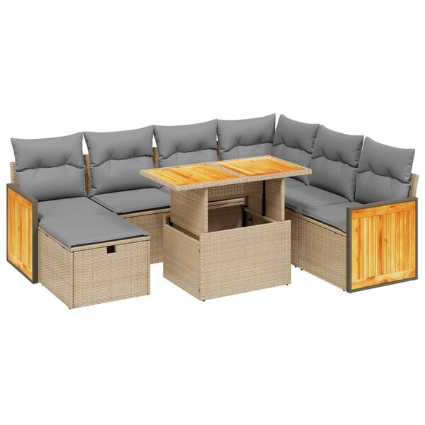 vidaXL Set Divano da Giardino 8 pz con Cuscini Beige in Polyrattan