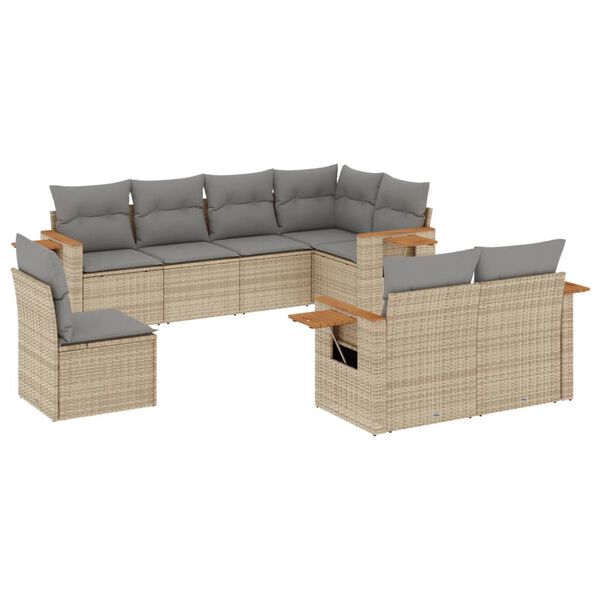 vidaXL Set Divano da Giardino 8 pz con Cuscini Beige in Polyrattan