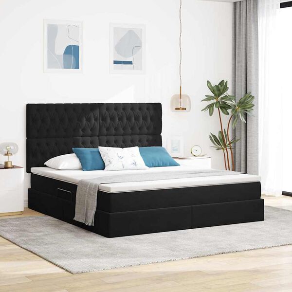 vidaXL Letto con contenitore e LED Nero 180 x 200 cm Velluto