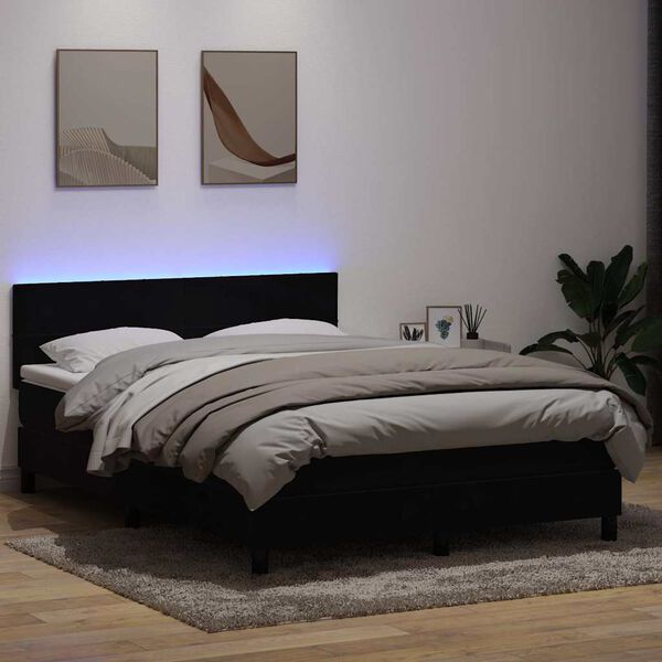 vidaXL Letto a Molle con Materasso e LED Nero 160x210 cm in Velluto