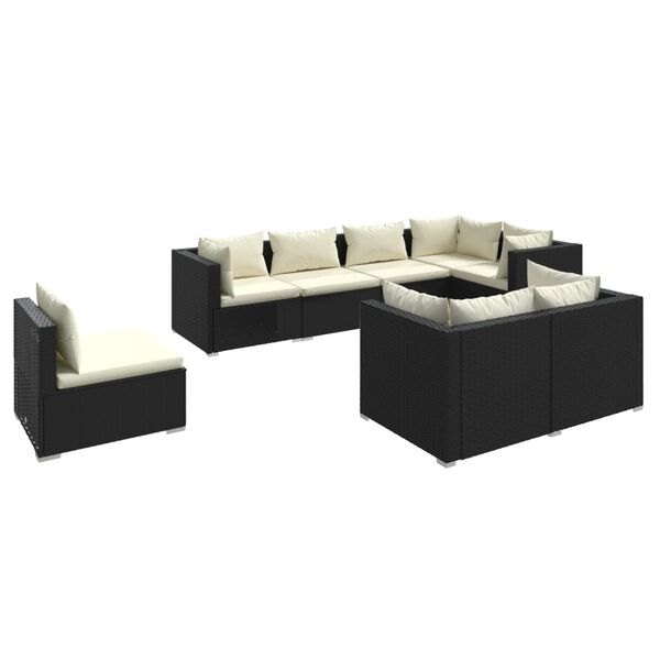 vidaXL Set Divani da Giardino 8 pz con Cuscini in Polyrattan Nero
