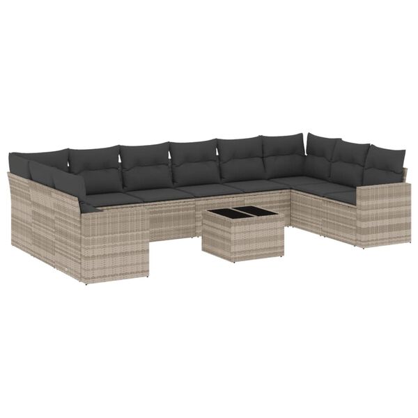 vidaXL Set Divani da Giardino 11 pz con Cuscini in Polyrattan Grigio