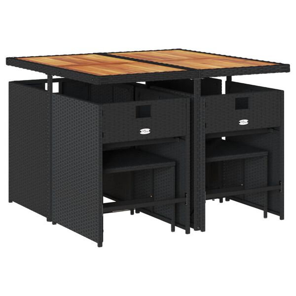 vidaXL Set da Pranzo da Giardino 9 pz con Cuscini Nero in Polyrattan