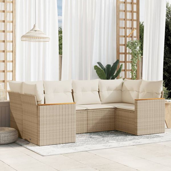 vidaXL Set Divano da Giardino 6 pz con Cuscini Beige in Polyrattan