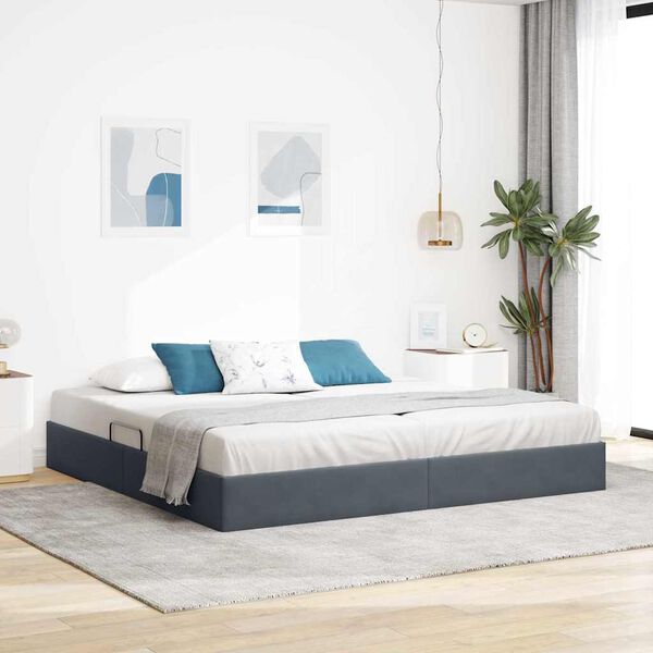 vidaXL Letto con Contenitore Grigio scuro 200 x 200 cm Velluto