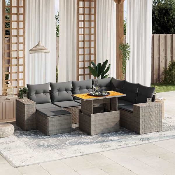 vidaXL Set Divano da Giardino 8 pz con Cuscini Grigio in Polyrattan