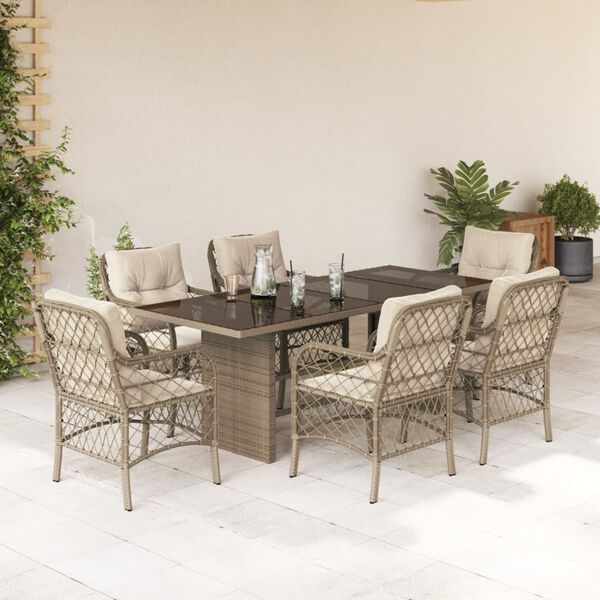 vidaXL Set da Pranzo da Giardino 7 pz con Cuscini Beige in Polyrattan