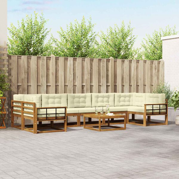 vidaXL Set di divani da esterno con cuscino 8 pcs Naturale e Crema