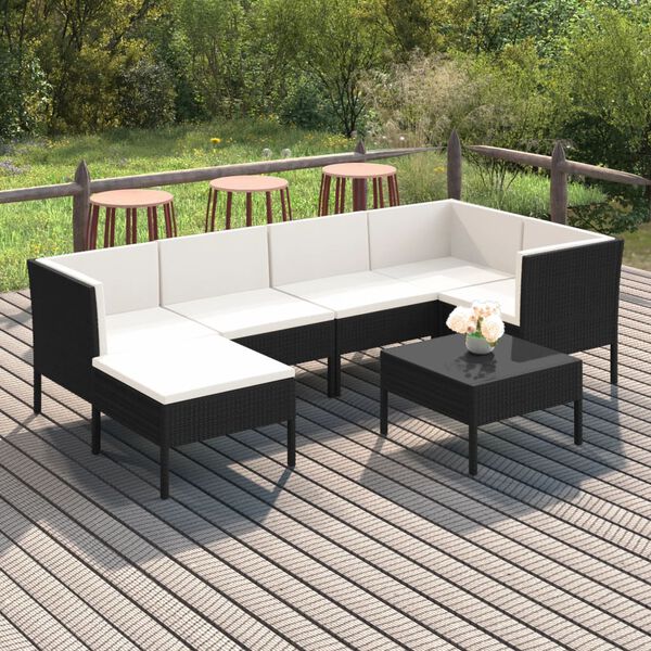 vidaXL Set Divani da Giardino 7 pz con Cuscini in Polyrattan Nero