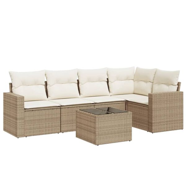 vidaXL Set Divano da Giardino 6 pz con Cuscini Beige in Polyrattan