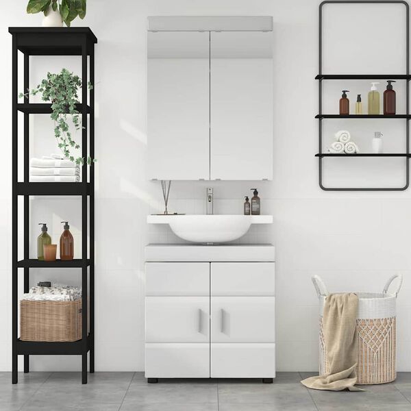 vidaXL Set di mobili per il bagno con lo scaffale TULUM Bianco Lucido