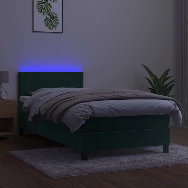 vidaXL Letto a Molle con Materasso e LED Verde Scuro 80x200cm Velluto