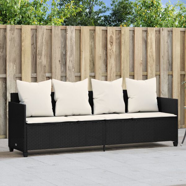 vidaXL Lettino Prendisole con Cuscini Nero&nbsp;in Polyrattan