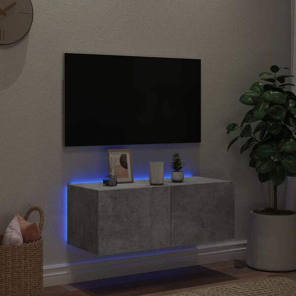vidaXL Mobile TV a Parete con Luci LED Grigio Cemento 80x35x31 cm