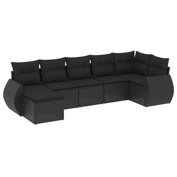 vidaXL Set Divani da Giardino con Cuscini 7pz Nero Polyrattan