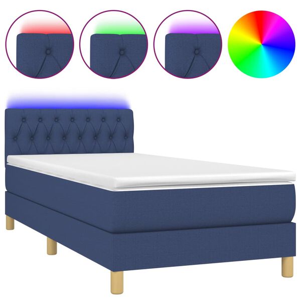 vidaXL Letto a Molle con Materasso e LED Blu 90x190 cm in Tessuto