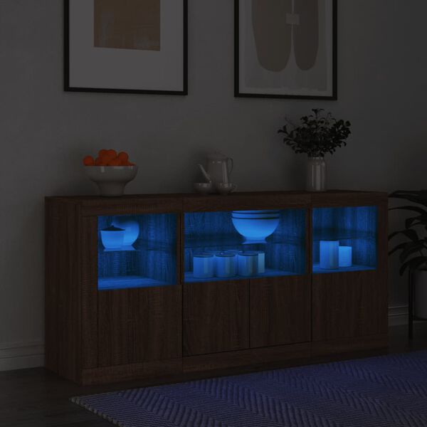 vidaXL Credenza con Luci LED Rovere Marrone 142,5x37x67 cm