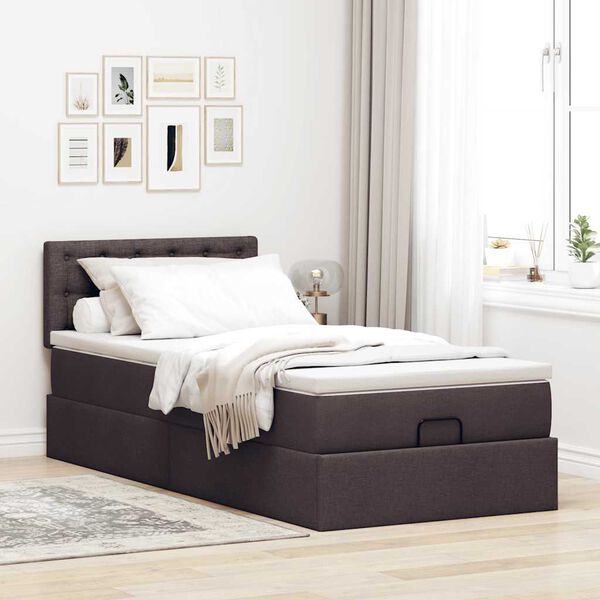 vidaXL Pouf Letto con Materasso Marrone Scuro 100x200 cm in Tessuto