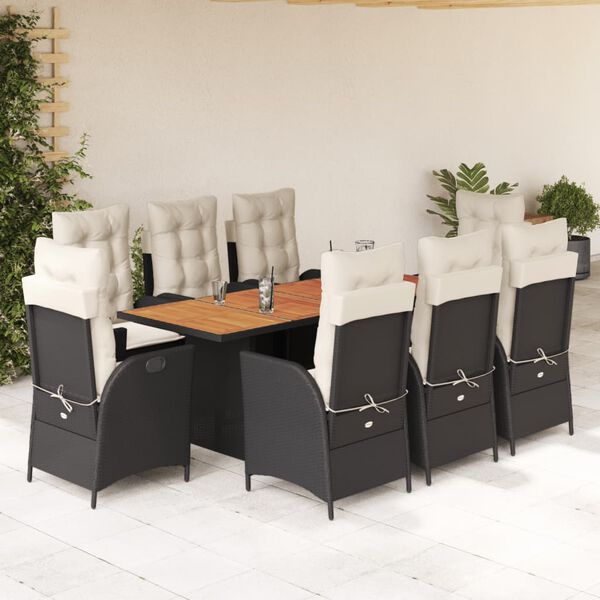 vidaXL Set da Pranzo da Giardino 9 pz con Cuscini Nero in Polyrattan