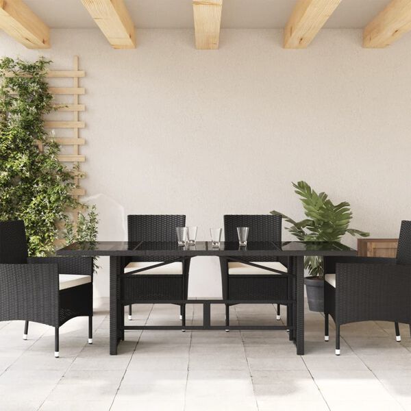 vidaXL Tavolo da Giardino Piano in Vetro Nero 190x80x75 cm Polyrattan