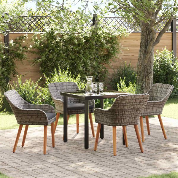 vidaXL Set da Pranzo per Giardino con cuscino 5 pcs Grigio polyrattan