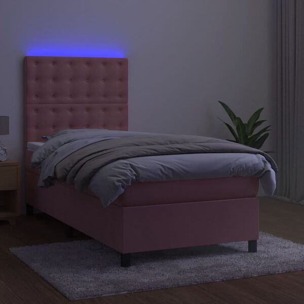 vidaXL Letto a Molle con Materasso e LED Rosa 90x200 cm in Velluto
