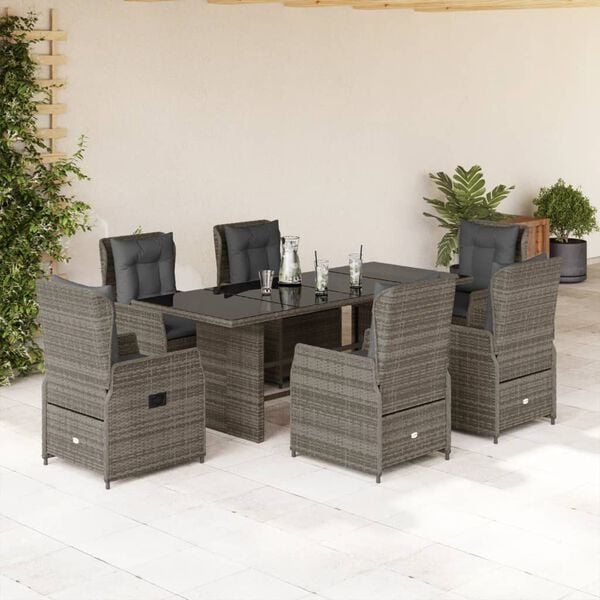 vidaXL Set da Pranzo da Giardino 7 pz con Cuscini in Polyrattan Grigio