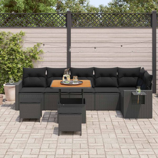 vidaXL Set Divano da Giardino con cuscino 11 pcs Nero polyrattan