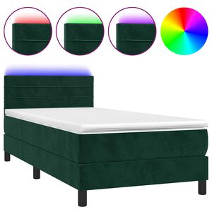 vidaXL Letto a Molle con Materasso e LED Verde Scuro 80x200cm Velluto
