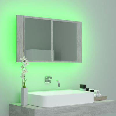 vidaXL Armadietto a Specchio con Luci LED Grigio Cemento 80x12x45 cm