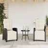 vidaXL Set da Bistr&ograve; 3 pz con Cuscini Nero in Polyrattan