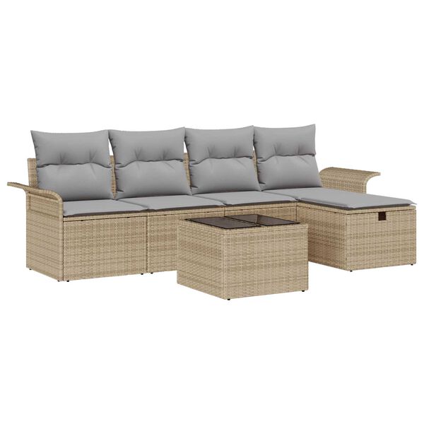 vidaXL Set Divano da Giardino 6 pcs Beige e Grigio Chiaro polyrattan