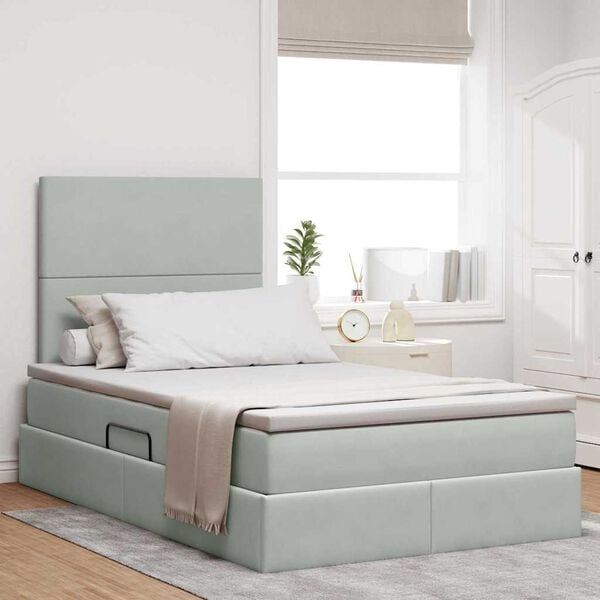 vidaXL Letto con contenitore e materasso Grigio chiaro 120 x 190 cm